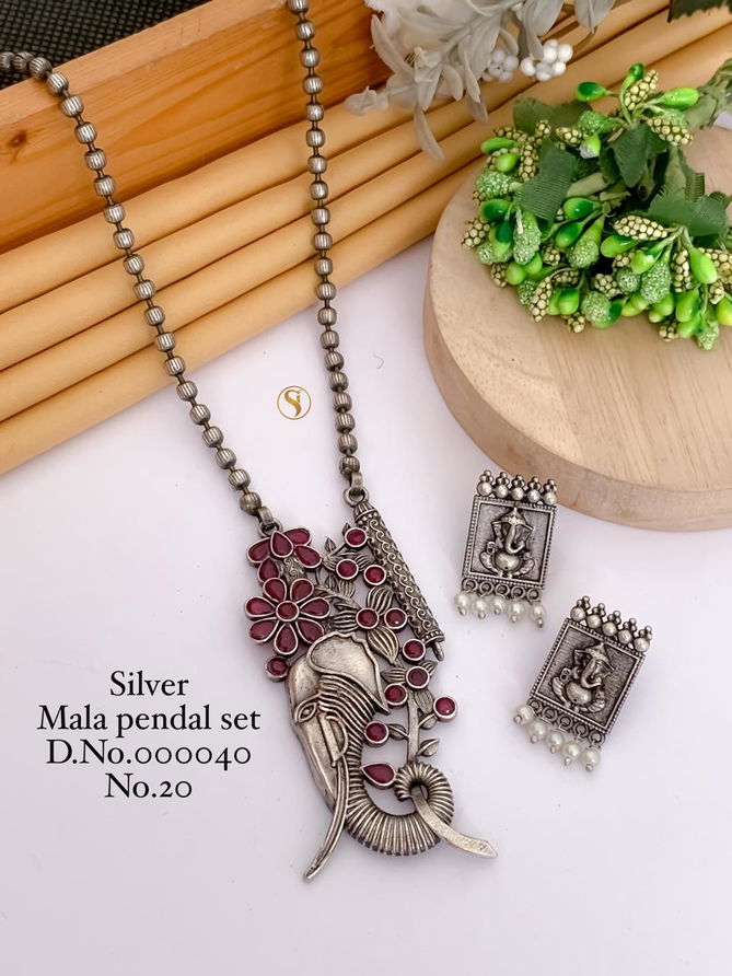 Designer Special Silver Navratri Mala Pendant Set Wholesale Shop In Surat
